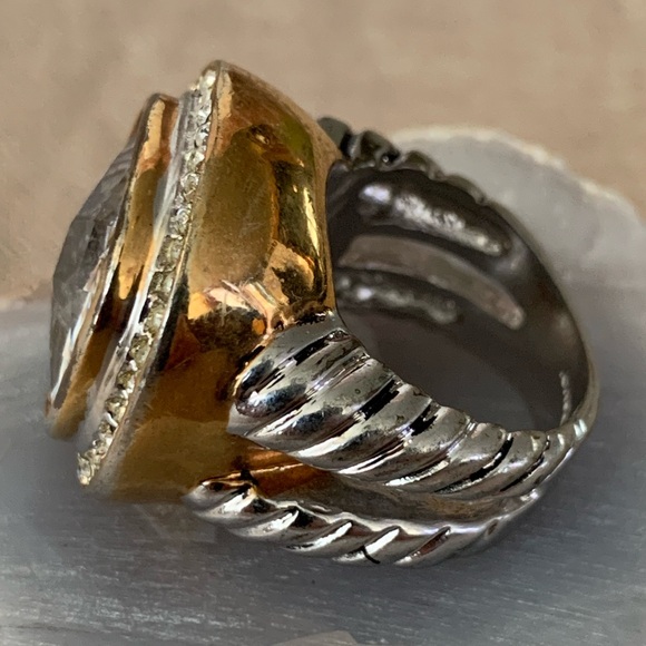 18K GE Gold and Silver Crystal Vintage Cocktail Ring - Picture 3 of 10